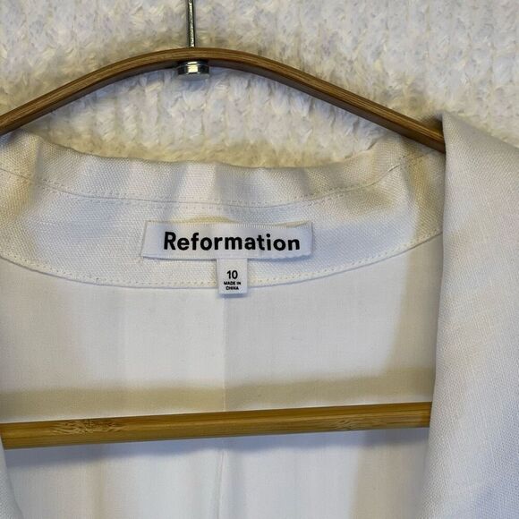 Reformation White Linen Collared Sleeveless Mini Dress Size 10 - Picture 3 of 11